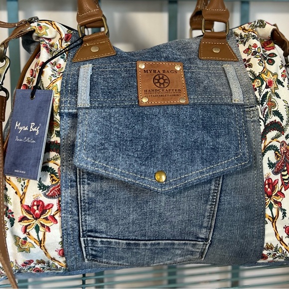 OBSESSED New Spring Floral Trend Denim Myra Bag Jean Tote satchel Frayed purse - Picture 5 of 14